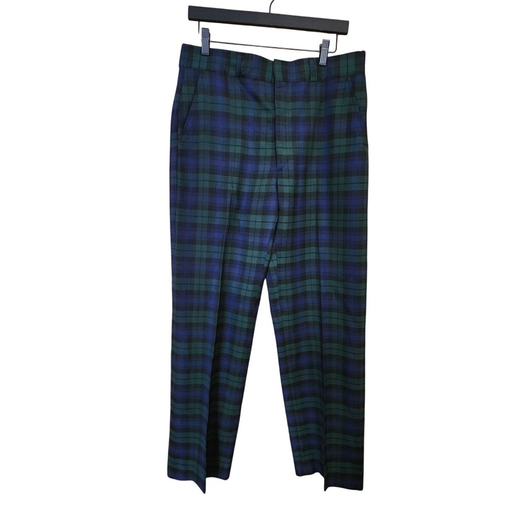 Vintage Haggar Imperial Mens Blackwatch Plaid Flat Front Dress Pants Size 34x33